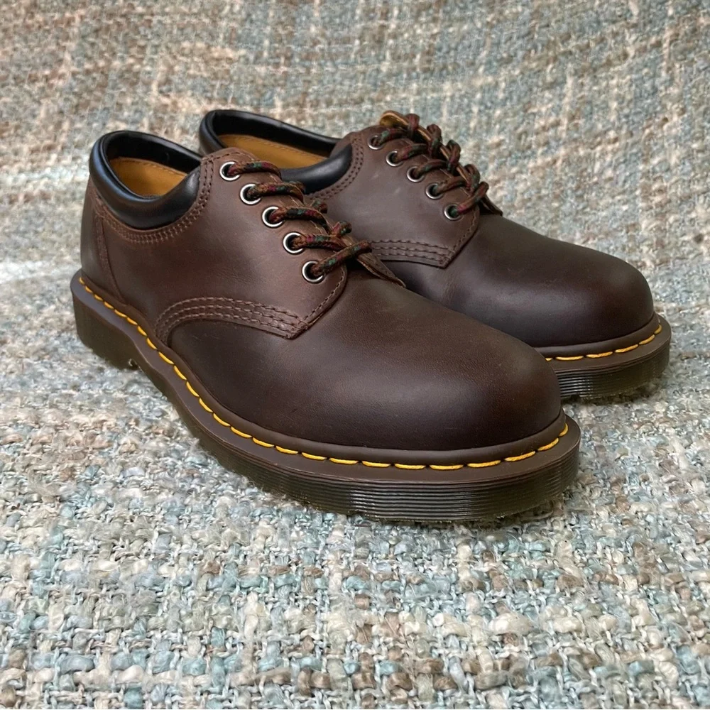 Dr. Martens 8053 5 Eye Padded Collar Leather Shoe in Dark Brown Crazy Horse - Picture 4 of 5